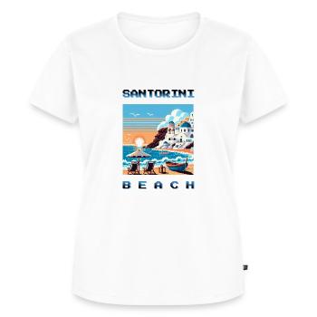 Santorini Beach - Retro Pixel Art - Frauen Premium Bio T-Shirt - Weiß - Vorne - AI Model Female 172 dark (172cm)