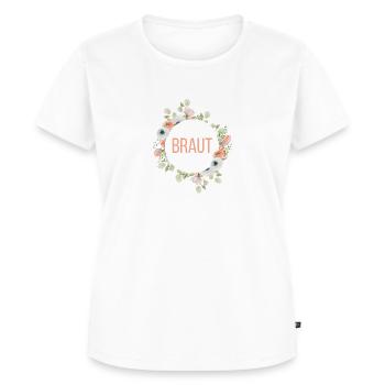 Team Braut! Blumen Kranz, personalisierbar - Frauen Premium Bio T-Shirt - Weiß - Vorne - AI Model Female 172 dark (172cm)