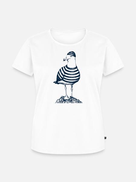 Möwe mit Pulli - Frauen Premium Bio T-Shirt - Weiß