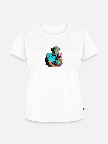 women and cat - Frauen Premium Bio T-Shirt - Weiß