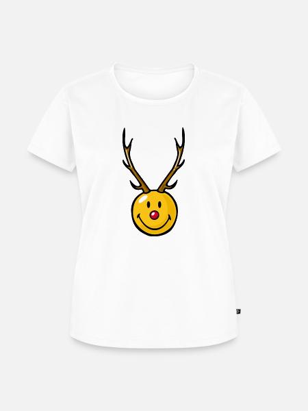 Smiley Christmas Reindeer - Frauen Premium Bio T-Shirt - Weiß