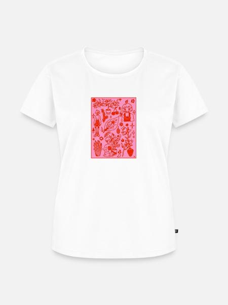 Design Pflanzen in Pink/Rot - Frauen Premium Bio T-Shirt - Weiß