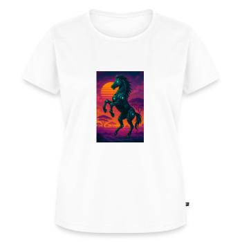 Comic-Cyberpferd – Neon-Style mit futuristischem V - Frauen Premium Bio T-Shirt - Weiß - Vorne - AI Model Female 172 dark (172cm)