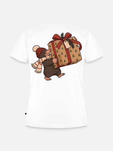 Christmas Mole With Present - Frauen Premium Bio T-Shirt - Weiß