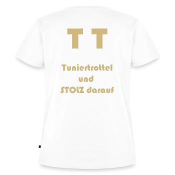 Tuniertrottel TT Pferd Reiten - Frauen Premium Bio T-Shirt - Weiß - Hinten - AI Model Female 172 dark (172cm)
