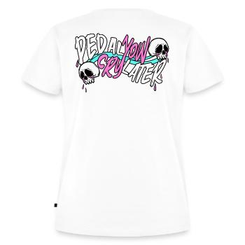 Pedal Now Cry Later - Frauen Premium Bio T-Shirt - Weiß - Hinten - AI Model Female 172 dark (172cm)