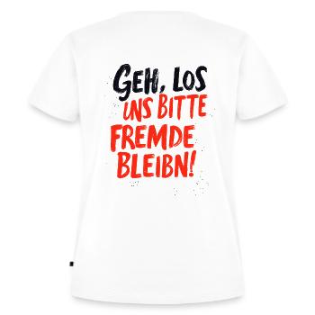 Fremde bleiben - Frauen Premium Bio T-Shirt - Weiß - Hinten - AI Model Female 172 dark (172cm)