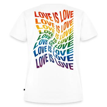 Love is Love – Rainbow Wave - Frauen Premium Bio T-Shirt - Weiß - Hinten - AI Model Female 172 dark (172cm)