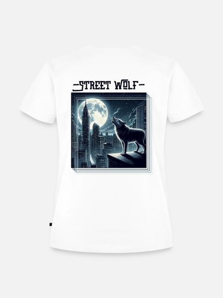 Street Wolf Backprint - Frauen Premium Bio T-Shirt - Weiß