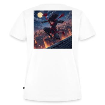 Mondnacht Sprung über Dächer - Frauen Premium Bio T-Shirt - Weiß - Hinten - AI Model Female 172 dark (172cm)