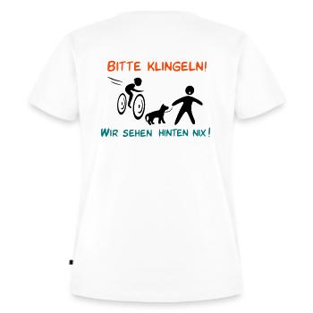 Bitte klingeln! Radfahrer-Hund - Frauen Premium Bio T-Shirt - Weiß - Hinten - AI Model Female 172 dark (172cm)