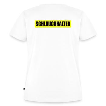 Schlauchhalter - Feuerwehr - Ehrenamt - Freiwillig - Frauen Premium Bio T-Shirt - Weiß - Hinten - AI Model Female 172 dark (172cm)