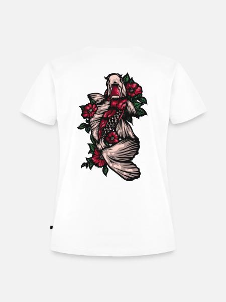 Koi Fish mit Rosen - Frauen Premium Bio T-Shirt - Weiß