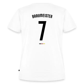 Sauftrikot Deutschland "BRAU.."- Sauf Trikot Malle - Frauen Premium Bio T-Shirt - Weiß - Hinten - AI Model Female 172 dark (172cm)