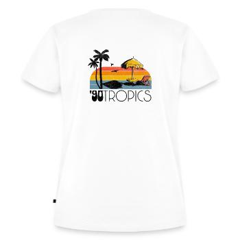 90 Tropics - Frauen Premium Bio T-Shirt - Weiß - Hinten - AI Model Female 172 dark (172cm)