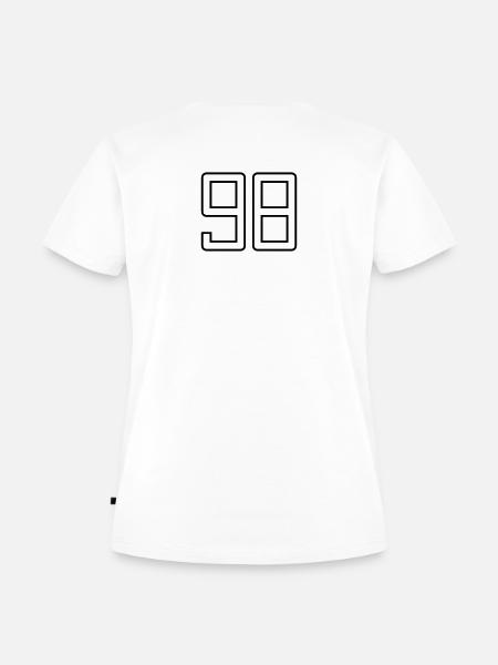 Nummer 98 (Universitätsstil) - Frauen Premium Bio T-Shirt - Weiß