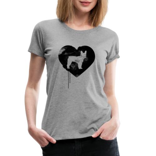 Französische Bulldogge Herz mit Silhouette - Frauen Premium T-Shirt