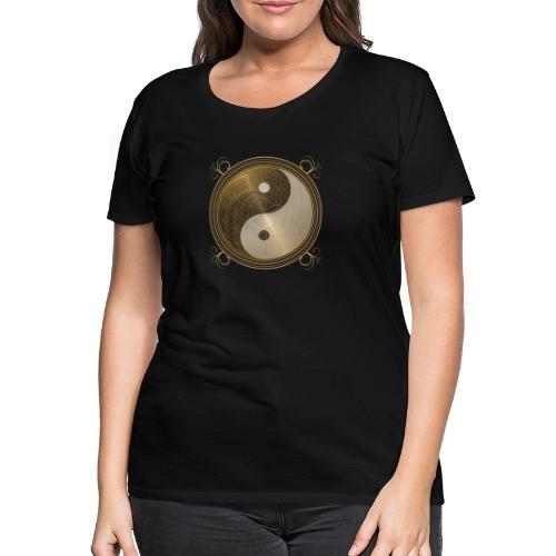 golden Dragon Yin Yang flower of live sun energy - Frauen Premium T-Shirt