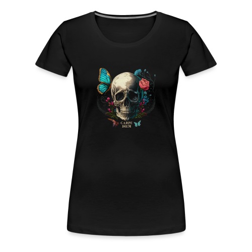 carpe diem - Totenkopf, Schmetterling, Blumen - Frauen Premium T-Shirt