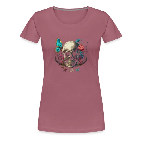 carpe diem - Totenkopf, Schmetterling, Blumen - Frauen Premium T-Shirt