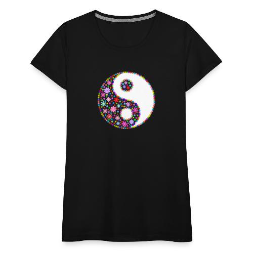 Yin und Yang weiss mit Blumen - Frauen Premium T-Shirt