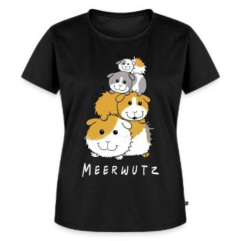 Happy Meerschweinchen I Meersau Geschenk I Fun - Frauen Premium Bio T-Shirt - Schwarz - Vorne - Selfina (174cm)