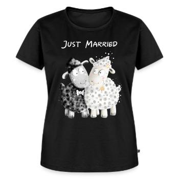 Just Married Schafe Brautpaar I Hochzeit Geschenk - Frauen Premium Bio T-Shirt - Schwarz - Vorne - Selfina (174cm)