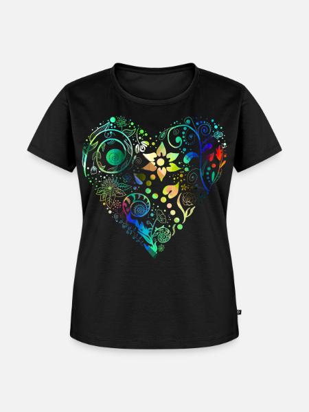 Blumenherz Regenbogen - Frauen Premium Bio T-Shirt - Schwarz