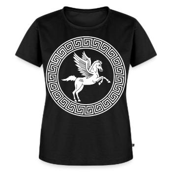 Symbole du cheval Pégase blanc - T-shirt Premium bio Femme - noir - Devant - Selfina (174cm)