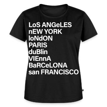 CITY NAMES BOLD white - Frauen Premium Bio T-Shirt - Schwarz - Vorne - Selfina (174cm)