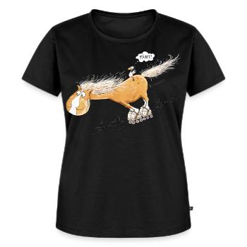 Pferd Mit Rollschuh Fährt Wortspiel Pferdefreunde - Frauen Premium Bio T-Shirt - Schwarz - Vorne - Selfina (174cm)