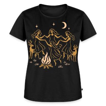 Witchy Summer - Danse du solstice d’été autour du feu - T-shirt Premium bio Femme - noir - Devant - Selfina (174cm)