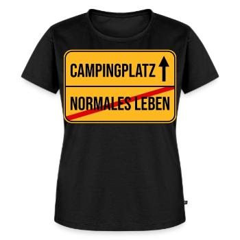 Campingplatz Warnhinweis Design - Frauen Premium Bio T-Shirt - Schwarz - Vorne - Selfina (174cm)