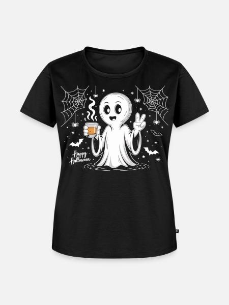 Schauriger Geist mit Halloween-Logo - Frauen Premium Bio T-Shirt - Schwarz