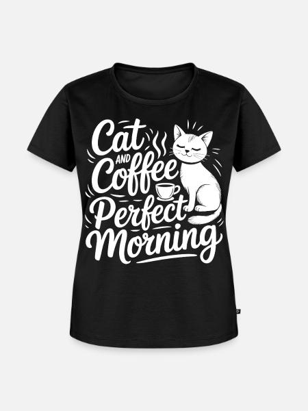 Katzenliebe mit Kaffee-Motiv - Frauen Premium Bio T-Shirt - Schwarz