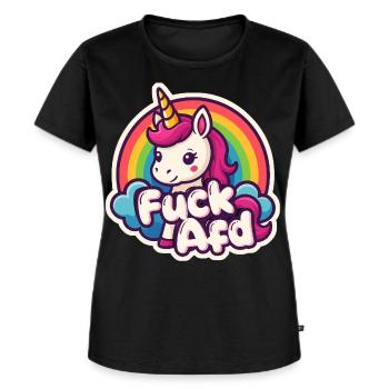Einhorn FUCK AFD Unicorn Regenbogen Sticker  - Frauen Premium Bio T-Shirt - Schwarz - Vorne - Selfina (174cm)