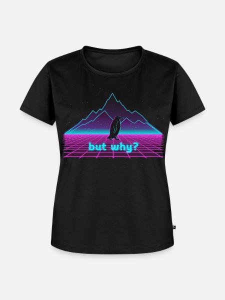 Pinguin Retrowave - Frauen Premium Bio T-Shirt - Schwarz