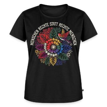 Menschenrechte statt rechte Menschen  - Frauen Premium Bio T-Shirt - Schwarz - Vorne - Selfina (174cm)