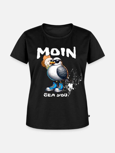 Moin Sea You Seemöwe Cartoon - Frauen Premium Bio T-Shirt - Schwarz