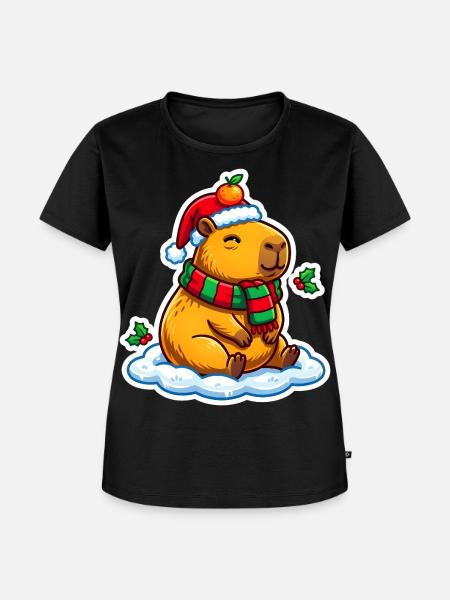 Capybara mit Weihnachtsmütze - Frauen Premium Bio T-Shirt - Schwarz