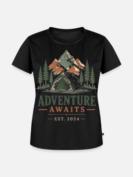 Abenteuer ruft: Bergzeltcamp - Frauen Premium Bio T-Shirt - Schwarz