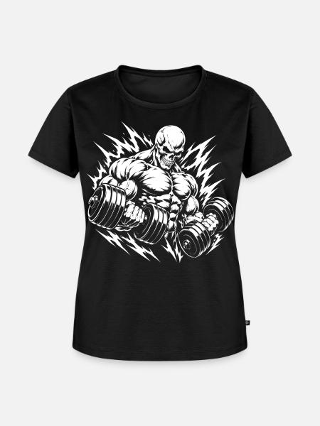Skull mit Kurzhanteln - Frauen Premium Bio T-Shirt - Schwarz
