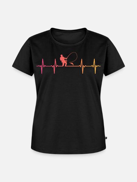 Angeln Herzschlag Angler Fischen - Frauen Premium Bio T-Shirt - Schwarz