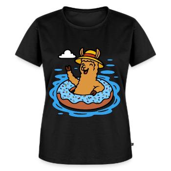 Alpaka mit Donut Schwimmring Lustige Tiere Kinder - Frauen Premium Bio T-Shirt - Schwarz - Vorne - Selfina (174cm)
