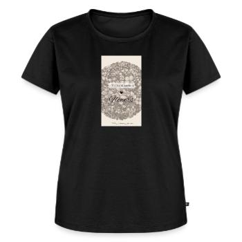 "Die Erde lacht in Blumen" - Frauen Premium Bio T-Shirt - Schwarz - Vorne - Selfina (174cm)