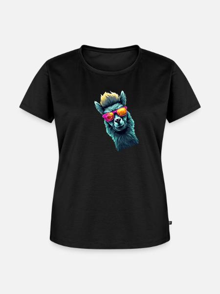 Lama mit Sonnenbrille - Frauen Premium Bio T-Shirt - Schwarz