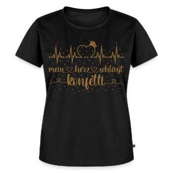 Fasching Herzschlag EKG Mein Herz schlägt Konfetti - Frauen Premium Bio T-Shirt - Schwarz - Vorne - Selfina (174cm)