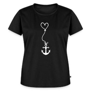 Ancre avec coeur sur corde - force du vent nord ouest - T-shirt Premium bio Femme - noir - Devant - Selfina (174cm)