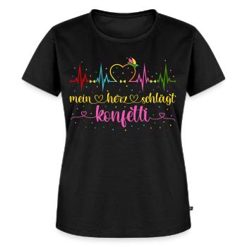 Fasching Herzschlag EKG Mein Herz schlägt Konfetti - Frauen Premium Bio T-Shirt - Schwarz - Vorne - Selfina (174cm)