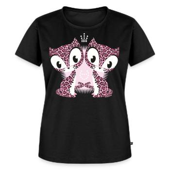 Pussy Deluxe chats jumeaux léopards - T-shirt Premium bio Femme - noir - Devant - Selfina (174cm)